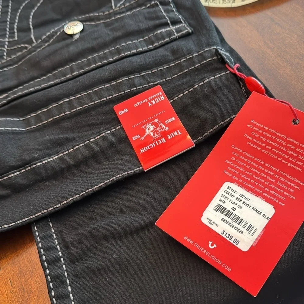True Religion Ricky black Relaxed Straight denim jeanss NWT 40/34